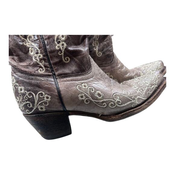 Corral Teens Brown Crater Embroidered Western Boots Square Toe Size 2 - Picture 7 of 11